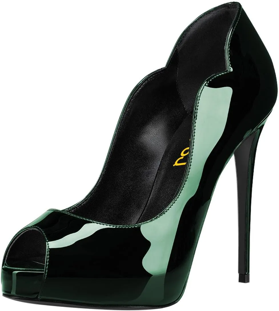 FSJ Women Classic Peep Toe Platform Pumps Sexy Stiletto High Heels Slip On Patent Leather Basic Pumps Wedding Party Dress Shoes Size 4-16 US