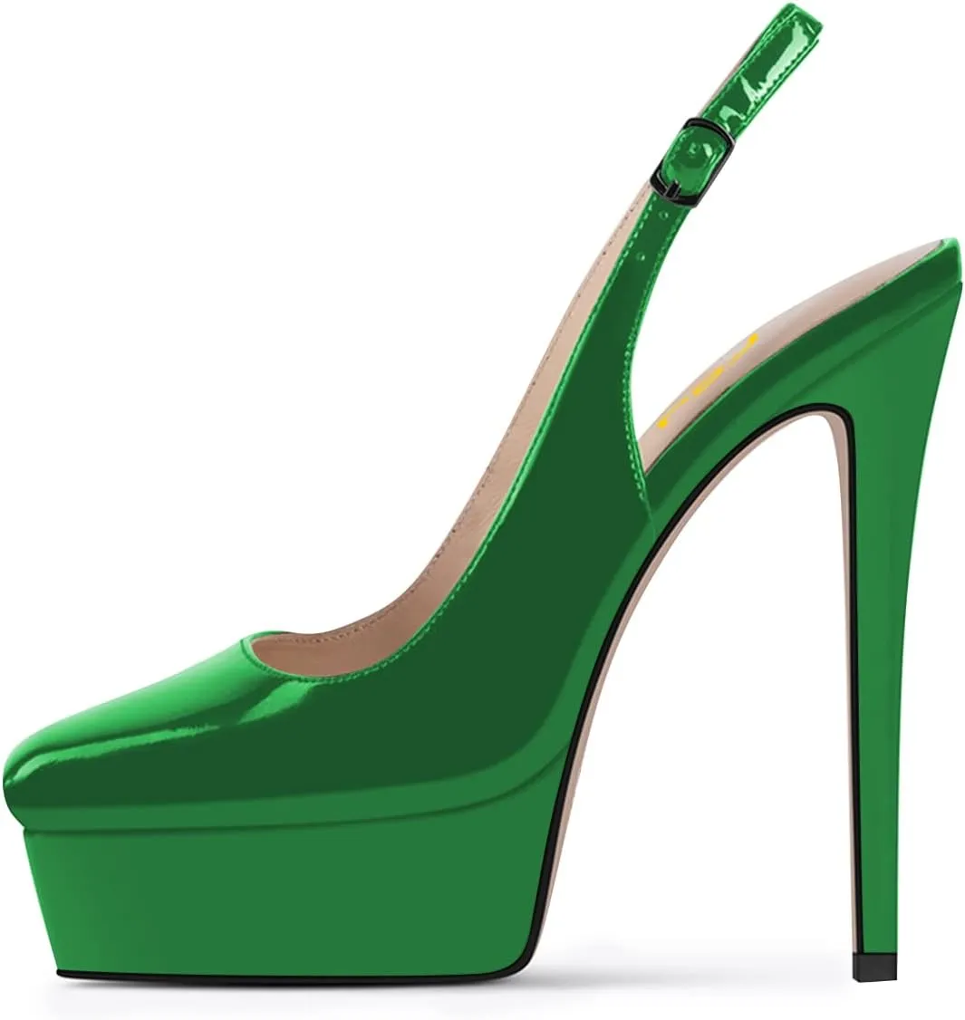 FSJ Women Graceful Closed Toe Stiletto High Heel Platform Sandals Slip On Slingback Dress Shoes Size 4-15 US