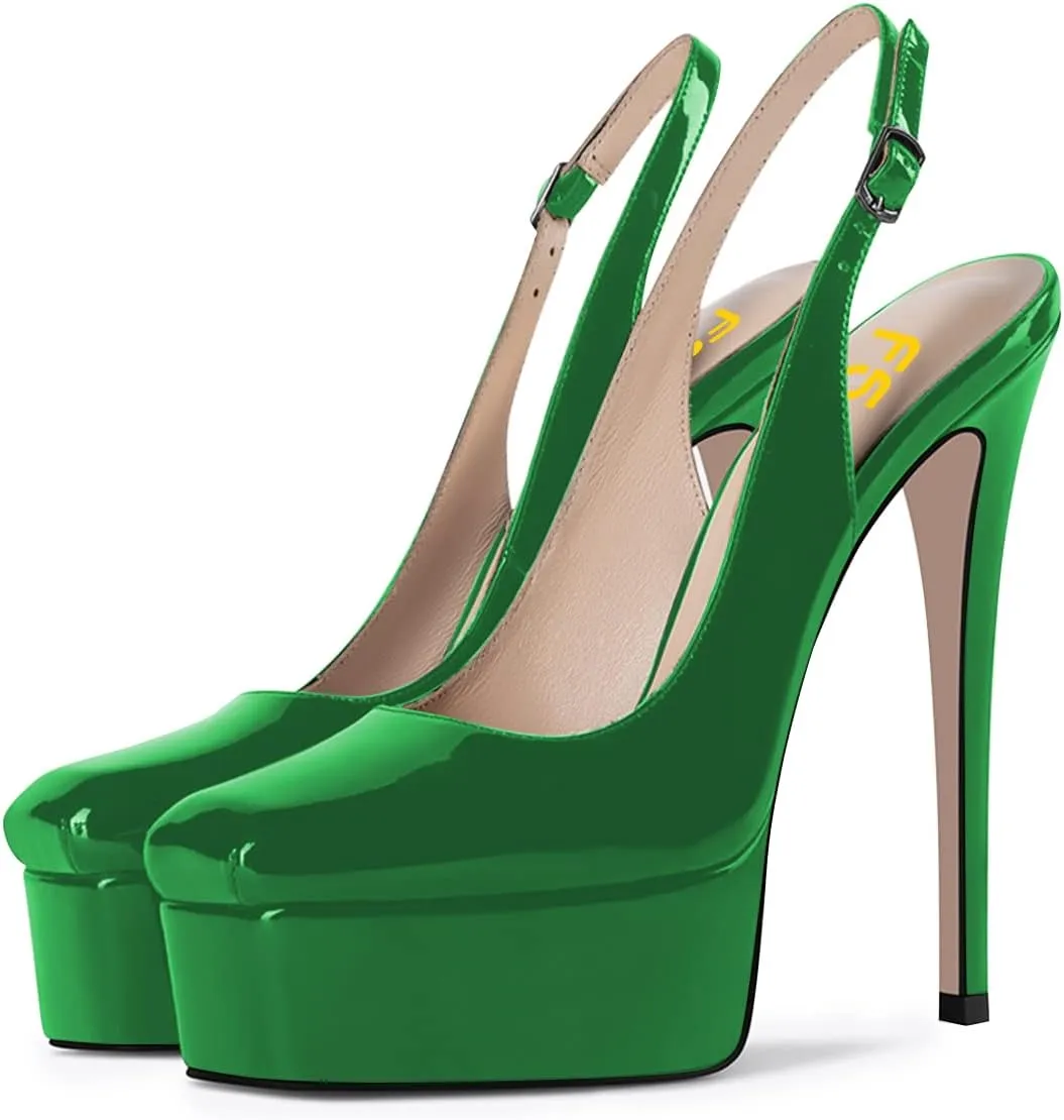 FSJ Women Graceful Closed Toe Stiletto High Heel Platform Sandals Slip On Slingback Dress Shoes Size 4-15 US