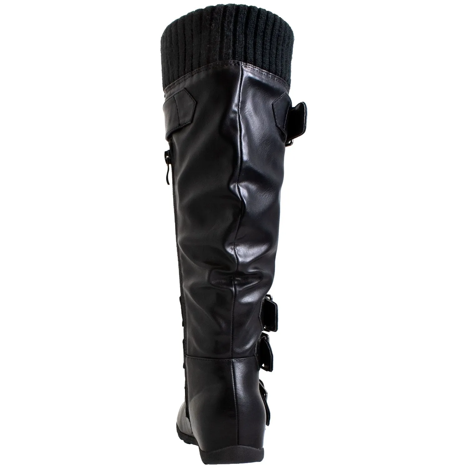 Generation Y Women's Knee High Boots Strappy Buckles Combat