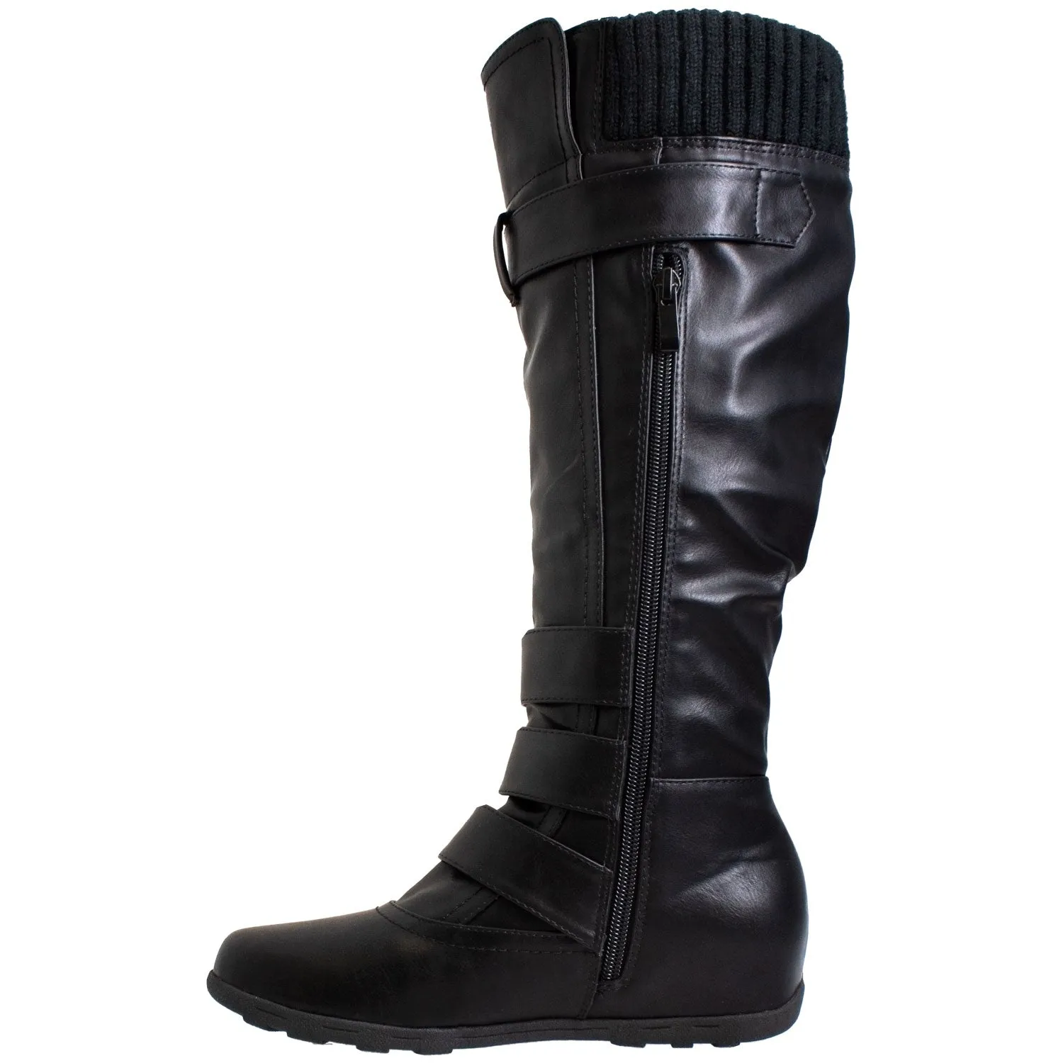 Generation Y Women's Knee High Boots Strappy Buckles Combat