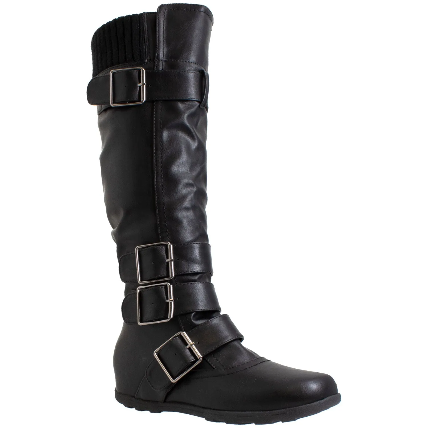 Generation Y Women's Knee High Boots Strappy Buckles Combat