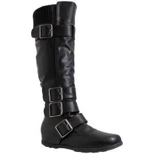 Generation Y Women's Knee High Boots Strappy Buckles Combat