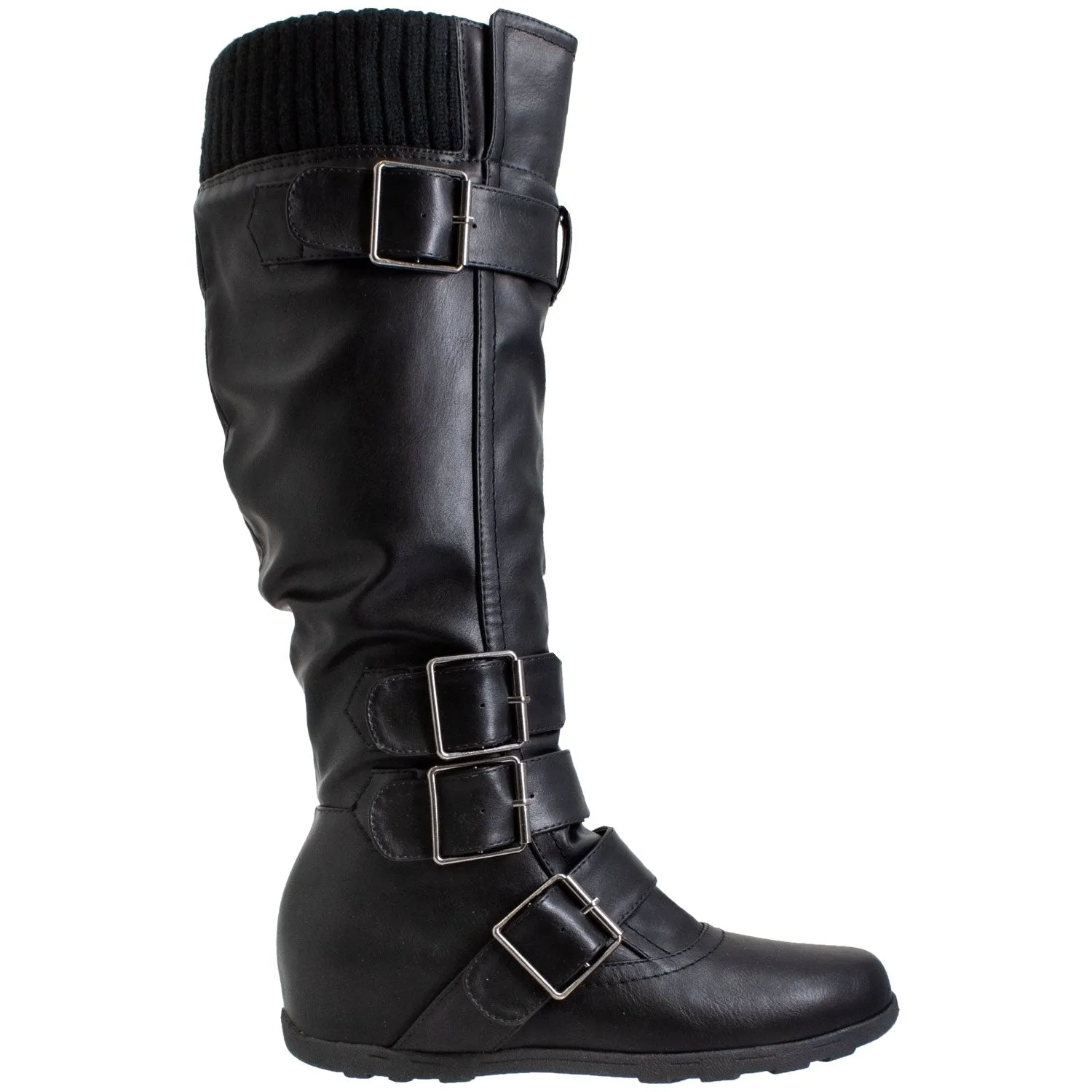 Generation Y Women's Knee High Boots Strappy Buckles Combat