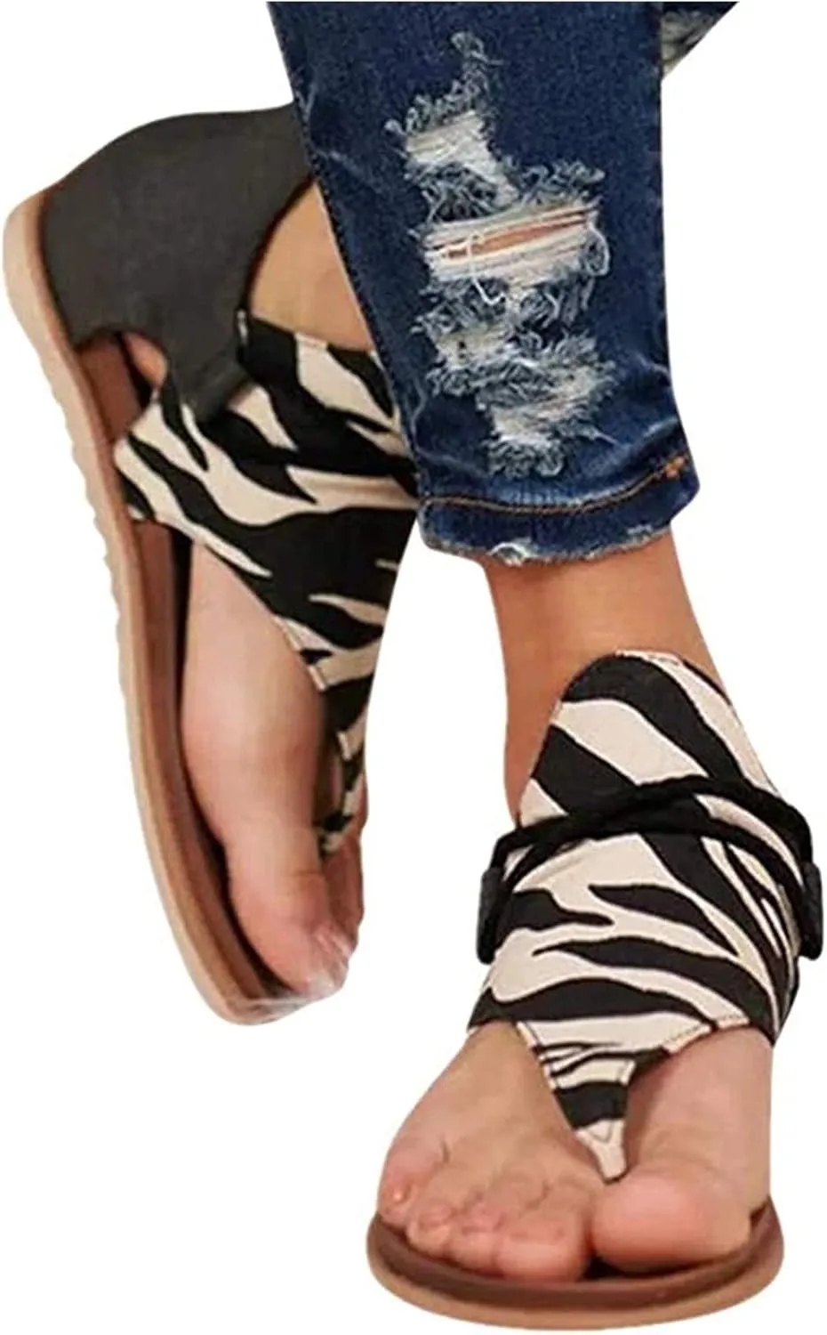 Gibobby Sandals for Women Gladiator Boho Thong Sandals Beach Shoes Back Zip Flats Heel Clip-Toe Sandal Summer Casual Flat Shoes