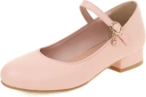 Gicoiz Round Toe Mary Jane Womens Girls Block Mid Heels Court Shoes