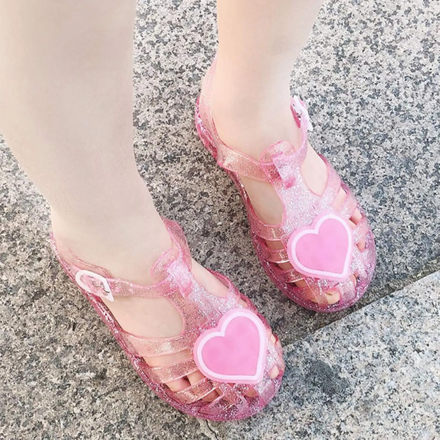 Girls Kids ??ink Heart Jelly Sandals Baby Girls Flat Soft Closed Toe Wide Summer Shoes Casual Comfy Slip On Children