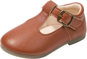 Girls Leather Dress Shoes Mary Jane Ballet Flats Kids School T Strap Walking Shoes for Toddler Baby Wedding Party