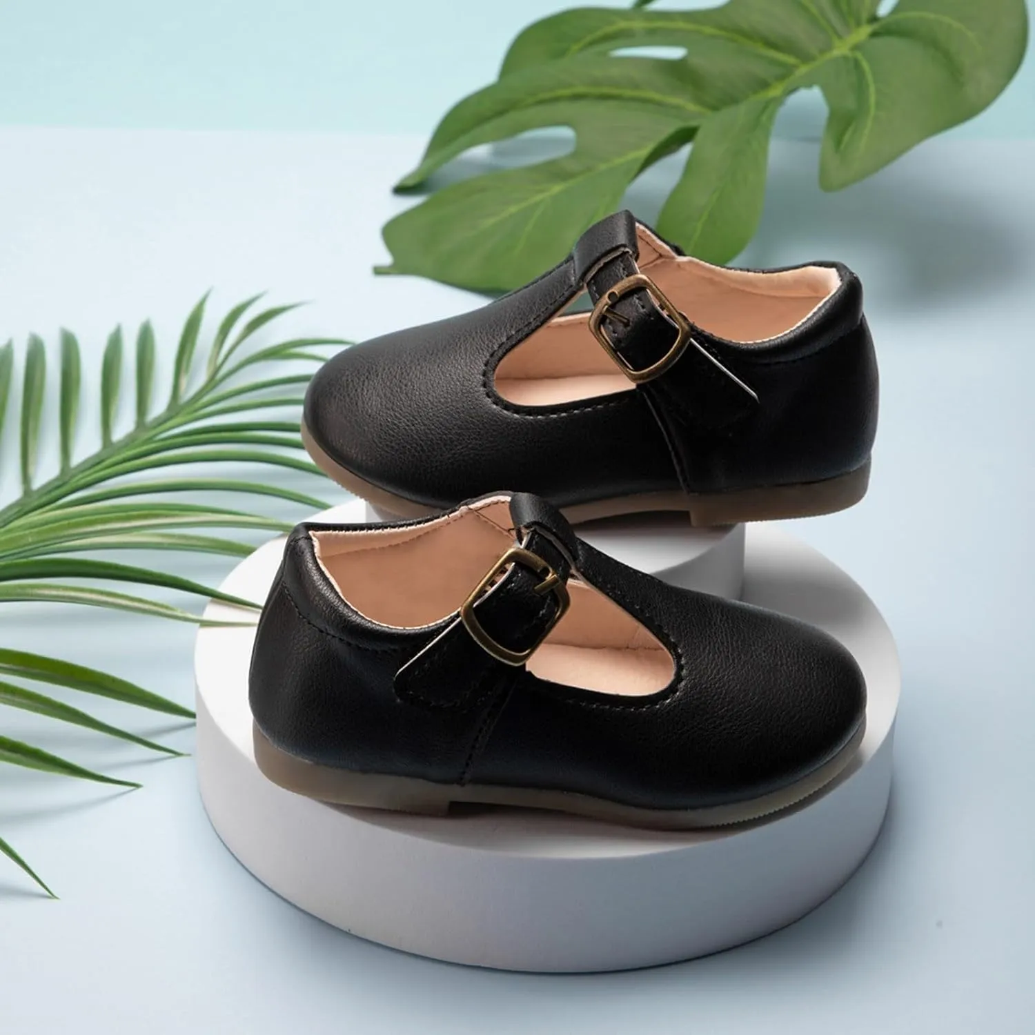 Girls Leather Dress Shoes Mary Jane Ballet Flats Kids School T Strap Walking Shoes for Toddler Baby Wedding Party