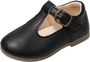Girls Leather Dress Shoes Mary Jane Ballet Flats Kids School T Strap Walking Shoes for Toddler Baby Wedding Party