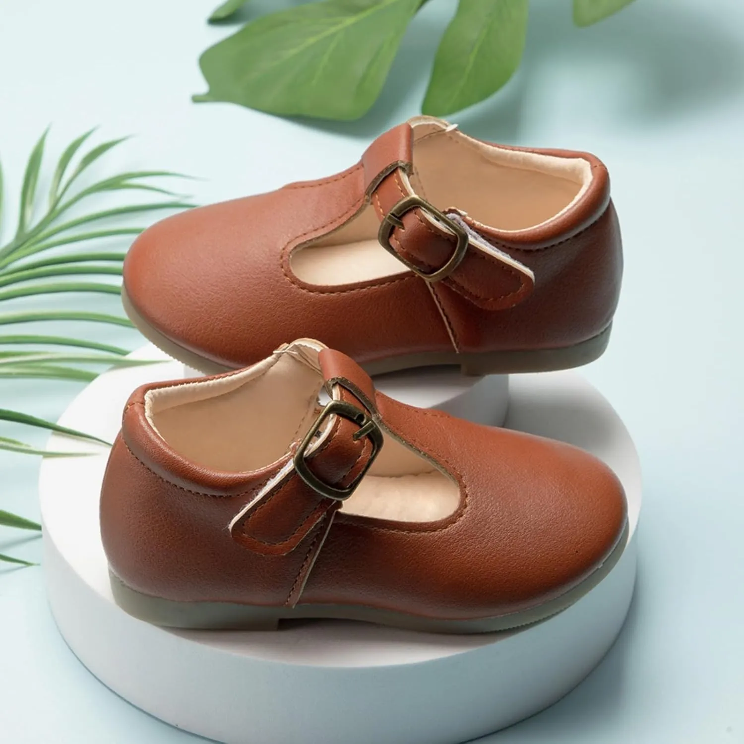 Girls Leather Dress Shoes Mary Jane Ballet Flats Kids School T Strap Walking Shoes for Toddler Baby Wedding Party