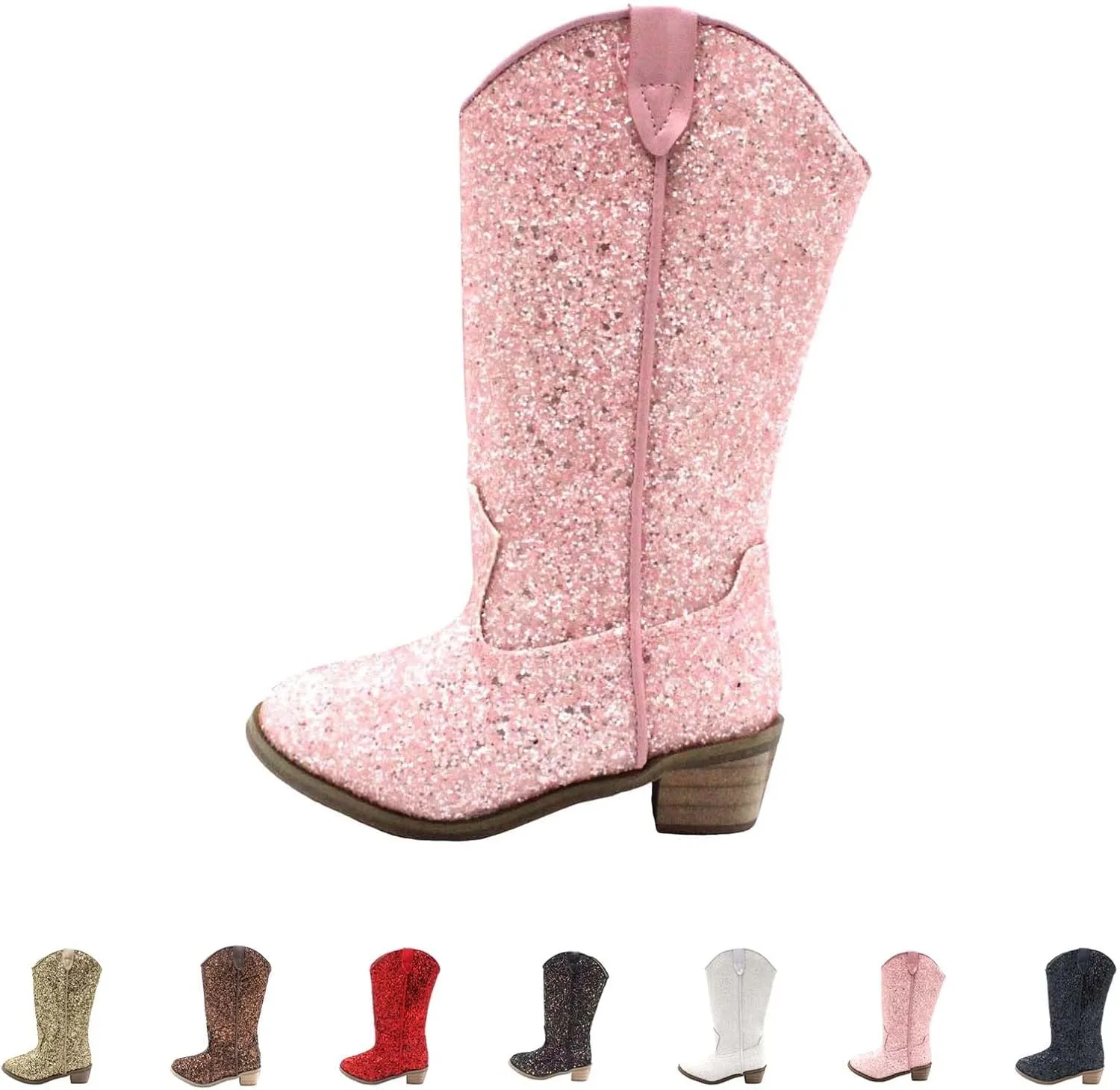 Girls Sequin Sparkly Cowboy Boots Kids ??hinestone Glitter Low Heel Wedding Dress Booties Western Girls Boots Wedge Heel