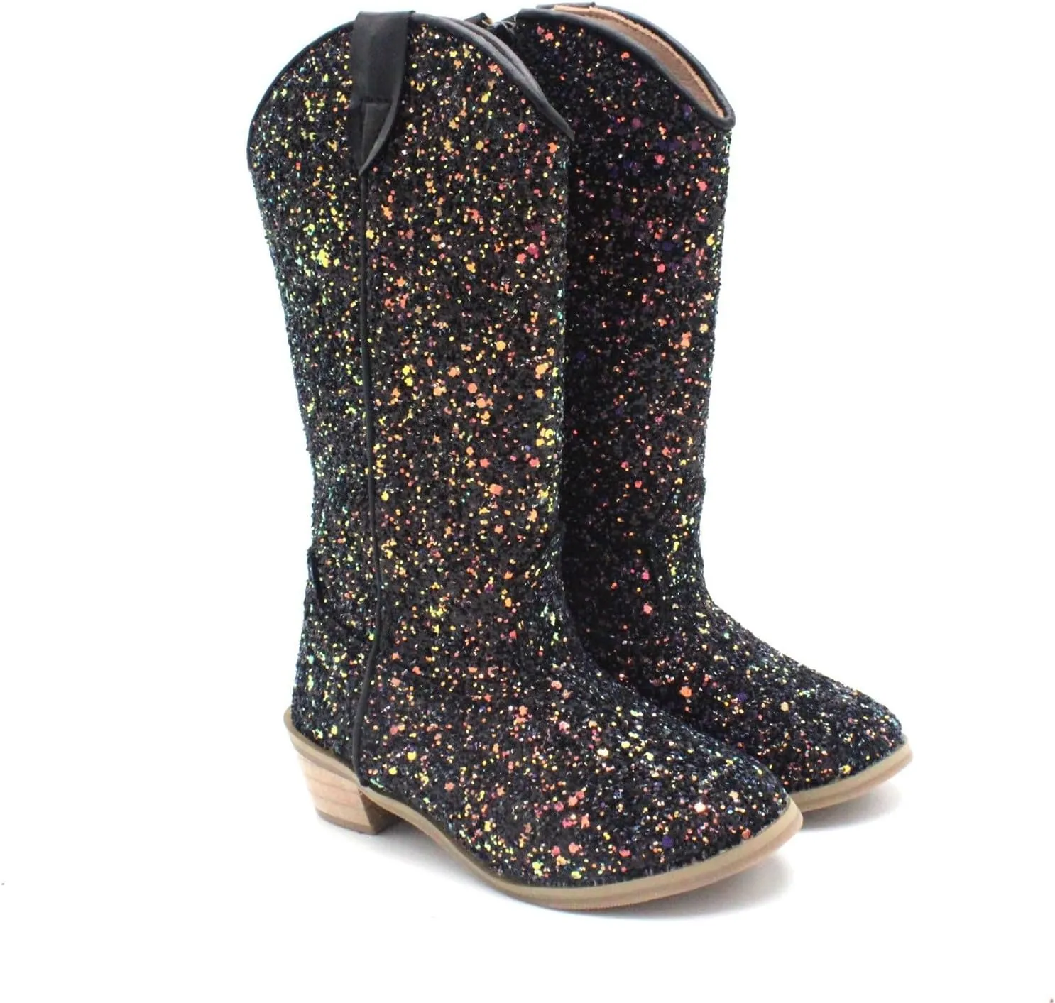 Girls Sequin Sparkly Cowboy Boots Kids ??hinestone Glitter Low Heel Wedding Dress Booties Western Girls Boots Wedge Heel