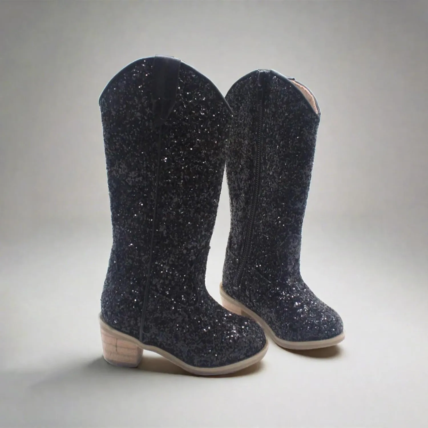 Girls Sequin Sparkly Cowboy Boots Kids ??hinestone Glitter Low Heel Wedding Dress Booties Western Girls Boots Wedge Heel