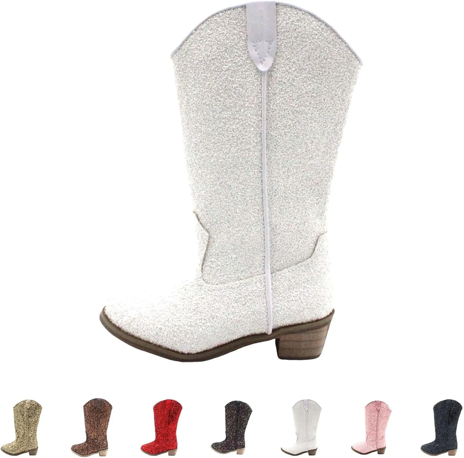 Girls Sequin Sparkly Cowboy Boots Kids hinestone Glitter Low Heel Wedding Dress Booties Western Girls Boots Wedge Heel