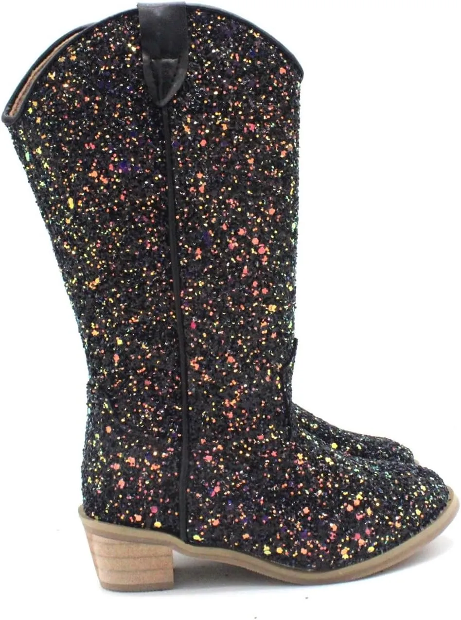 Girls Sequin Sparkly Cowboy Boots Kids ??hinestone Glitter Low Heel Wedding Dress Booties Western Girls Boots Wedge Heel