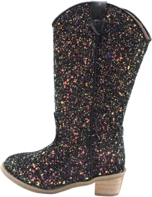 Girls Sequin Sparkly Cowboy Boots Kids ??hinestone Glitter Low Heel Wedding Dress Booties Western Girls Boots Wedge Heel