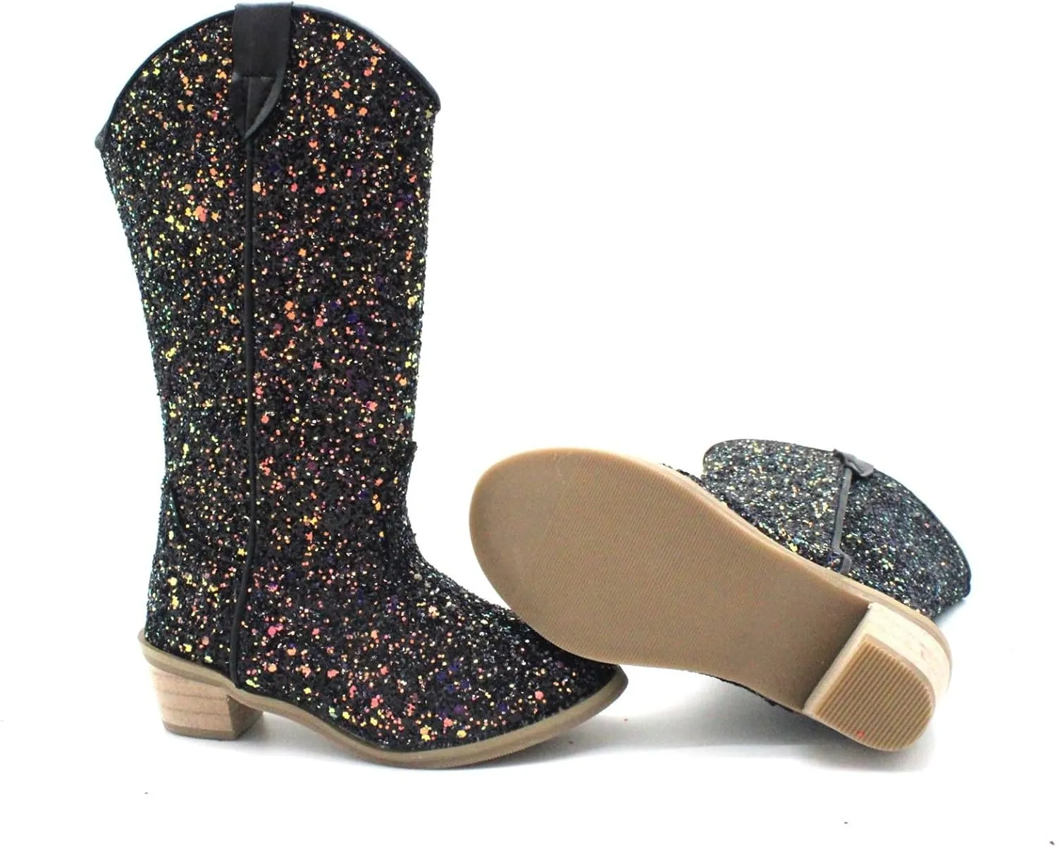 Girls Sequin Sparkly Cowboy Boots Kids ??hinestone Glitter Low Heel Wedding Dress Booties Western Girls Boots Wedge Heel