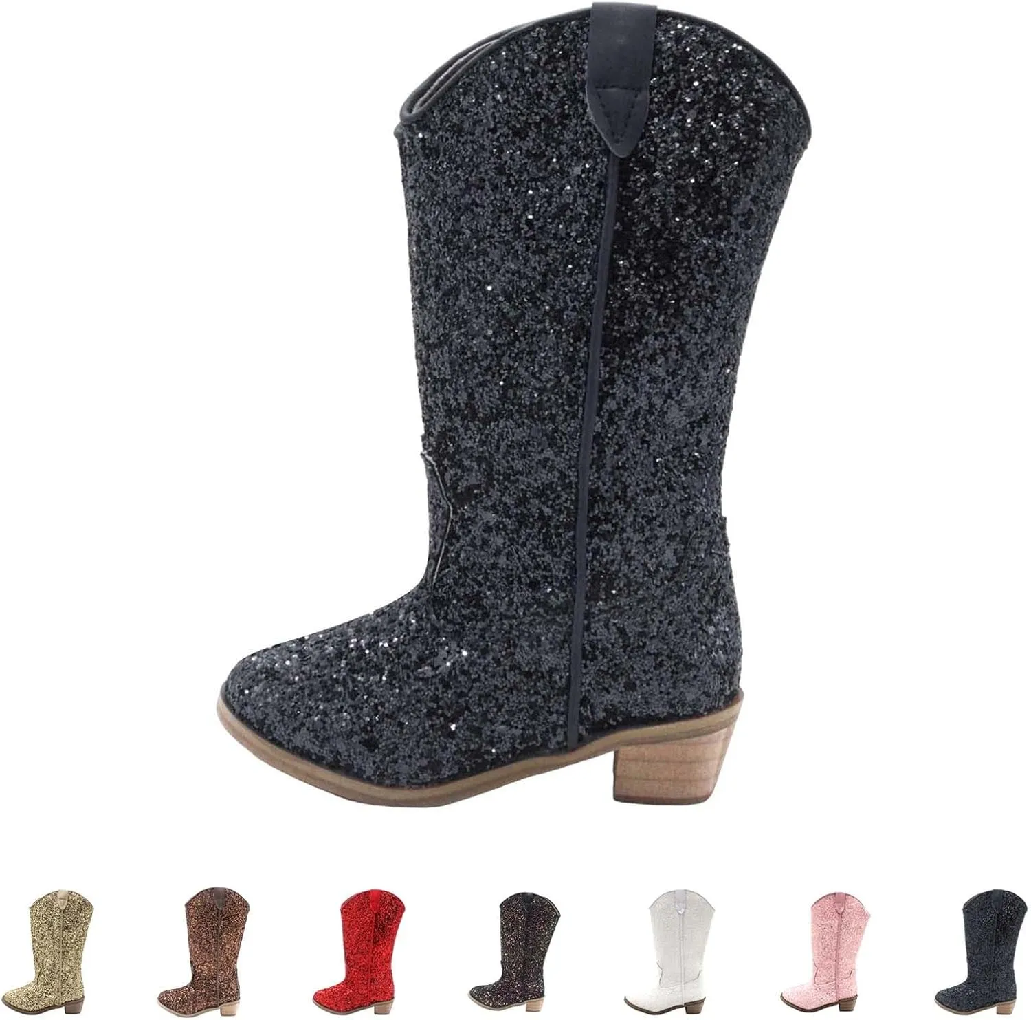 Girls Sequin Sparkly Cowboy Boots Kids ??hinestone Glitter Low Heel Wedding Dress Booties Western Girls Boots Wedge Heel
