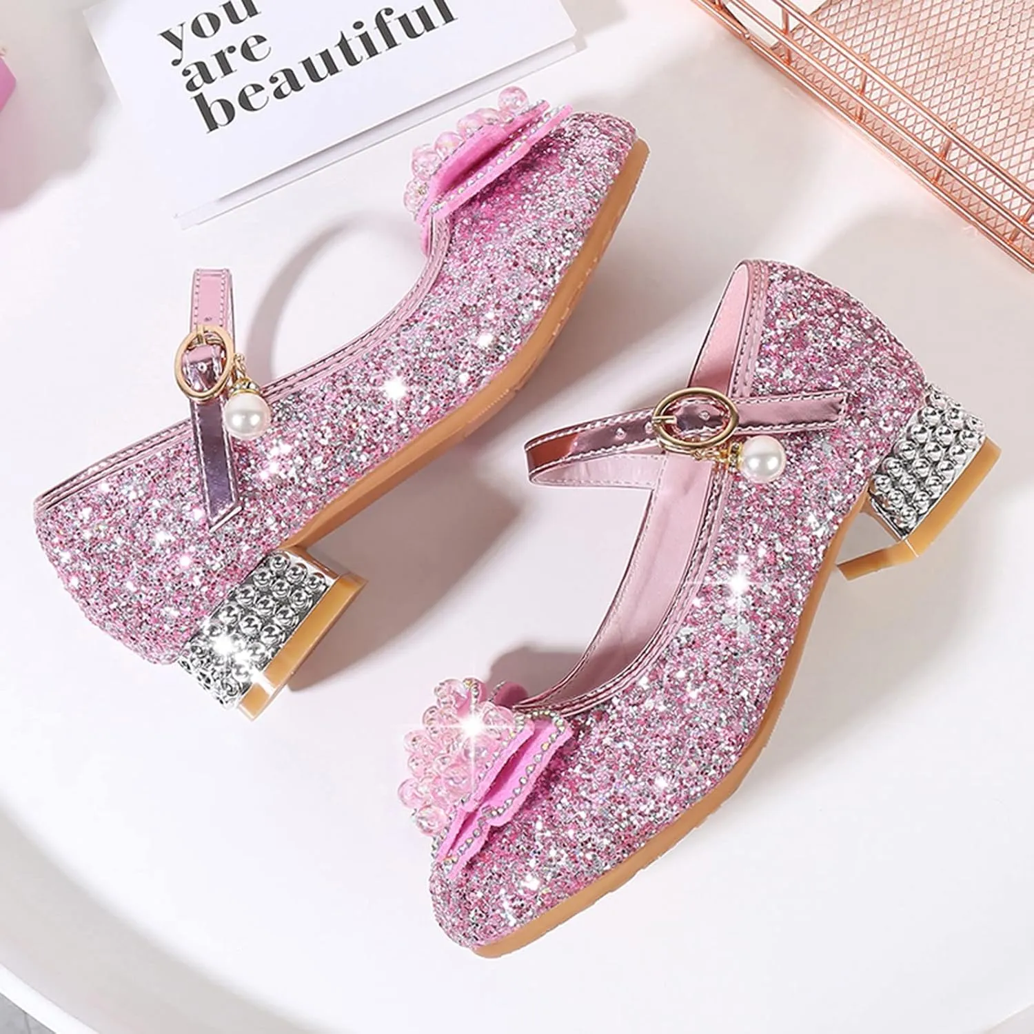 Girls Size 1 Sandals Toddler Little Kid Girls Dress Pumps Glitter Sequins Princess Bowknot Flip Flop Size 4