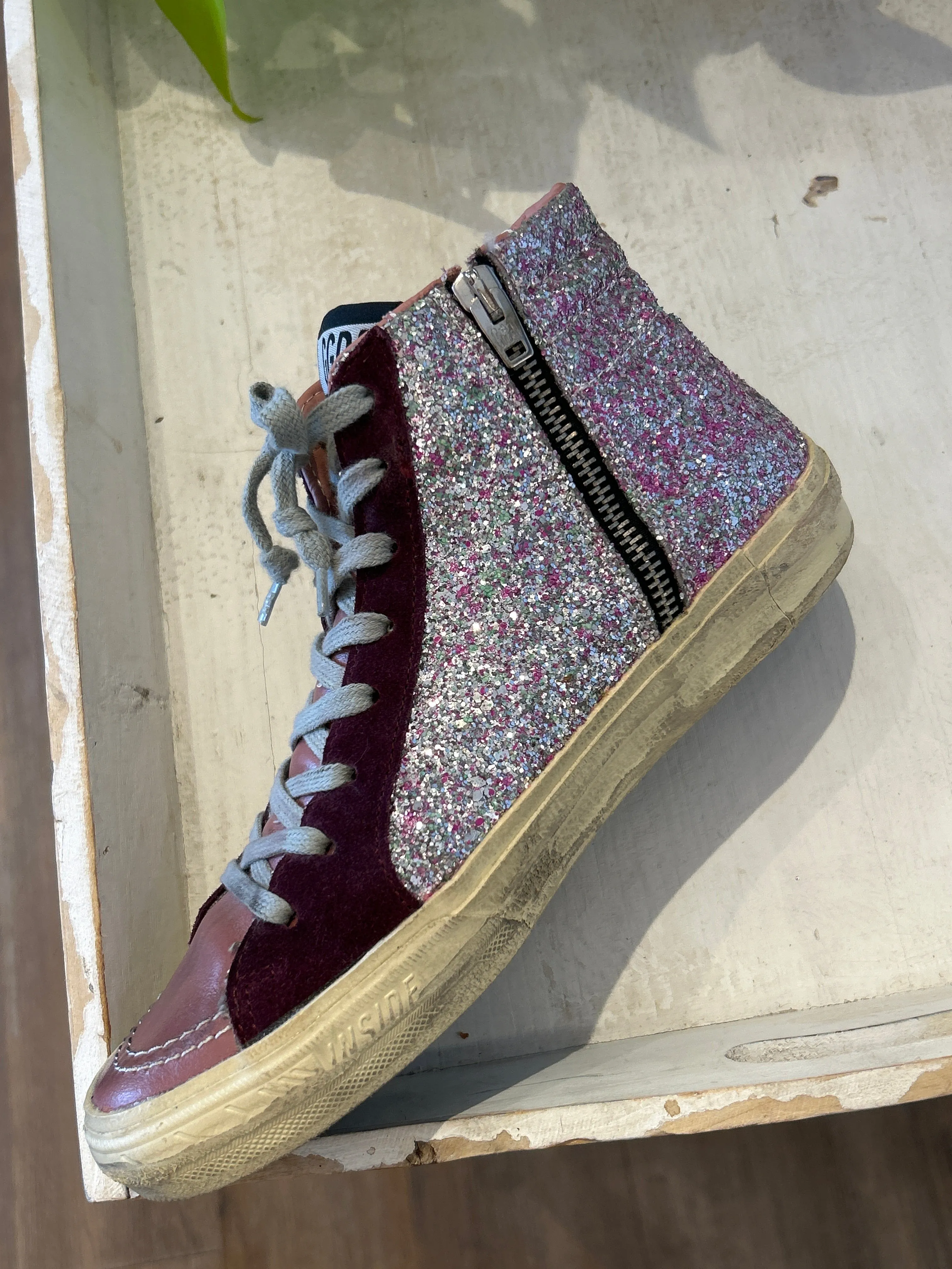 Golden Goose Shoes, Glitter Slide High-Top Sneakers (size 38)