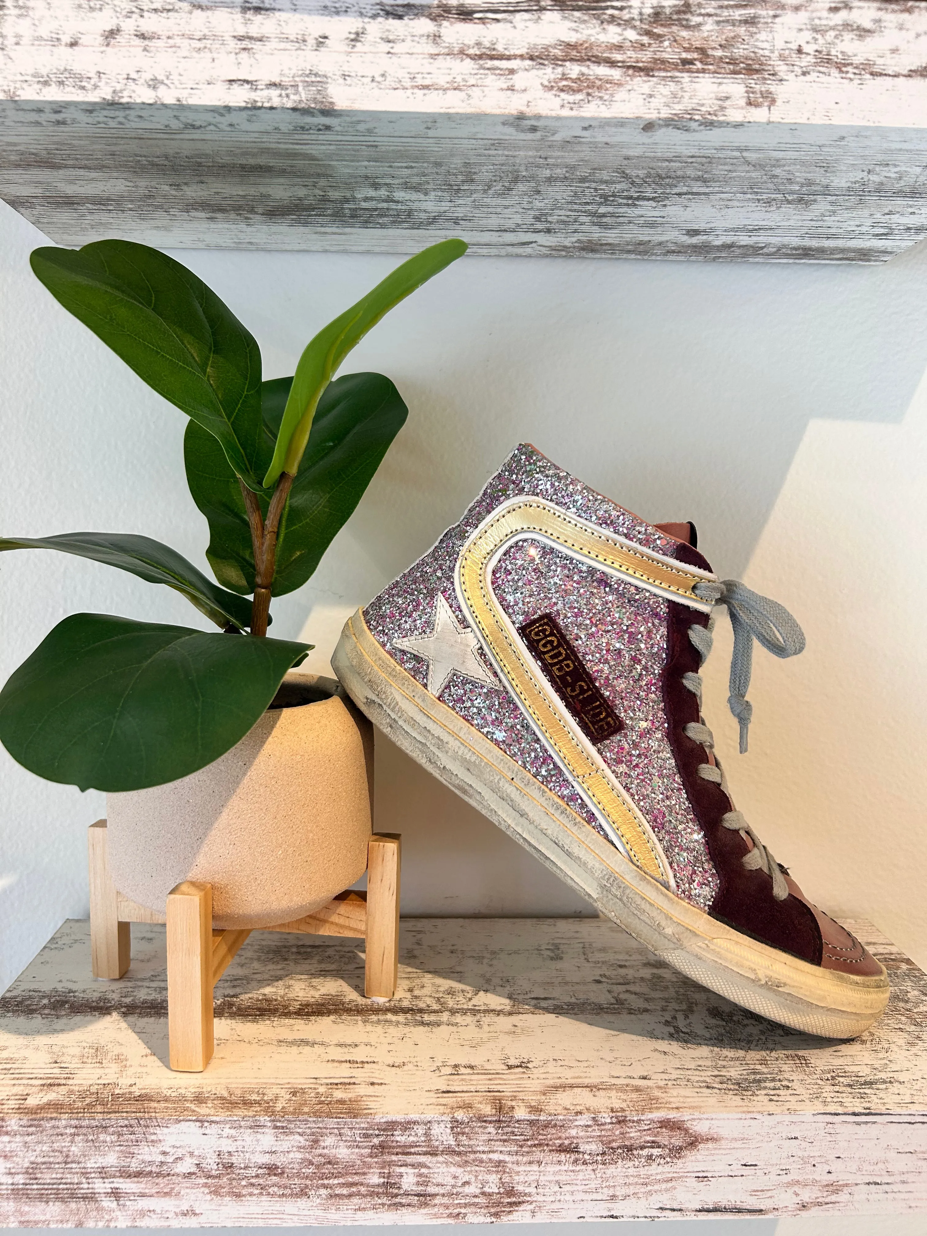 Golden Goose Shoes, Glitter Slide High-Top Sneakers (size 38)