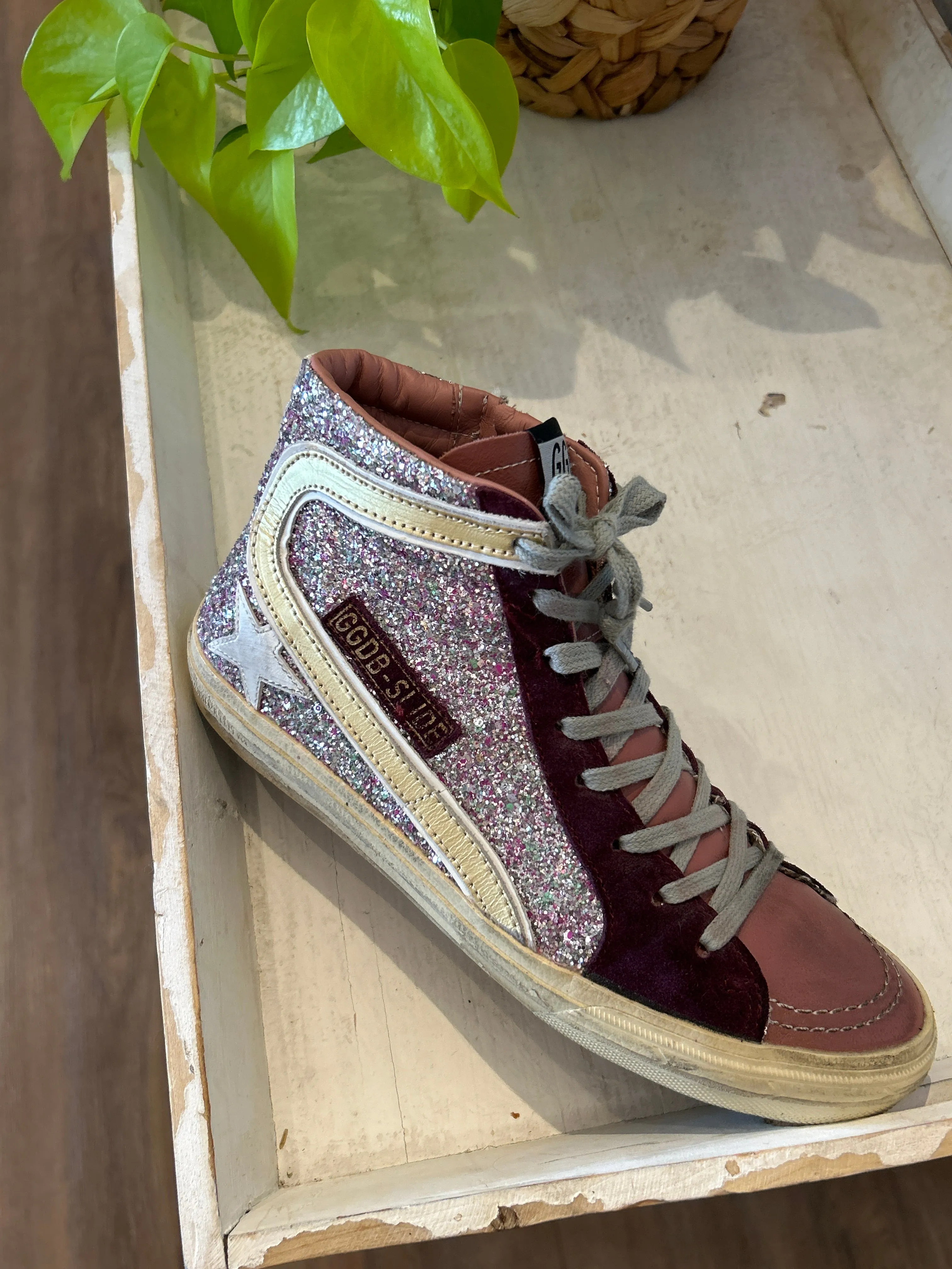 Golden Goose Shoes, Glitter Slide High-Top Sneakers (size 38)
