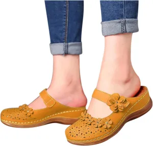 Hbeylia Platform Sandals For Women,Ladies Summer Slip On Flower Design Hollow Out Buckle Chunky Platform Wedge Orthopedic Sandals for Women With Arch Support