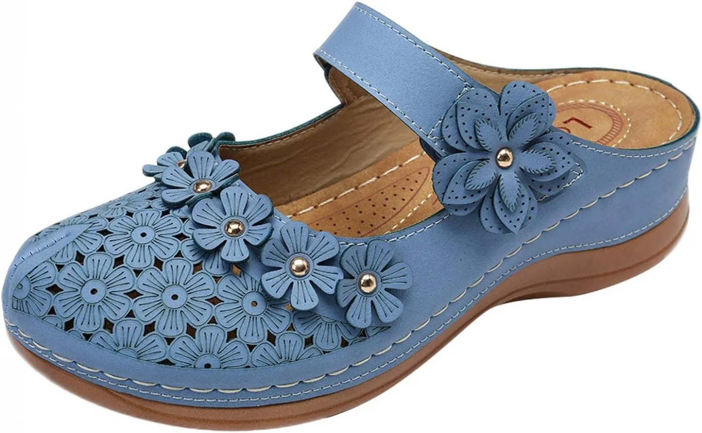 Hbeylia Platform Sandals For Women,Ladies Summer Slip On Flower Design Hollow Out Buckle Chunky Platform Wedge Orthopedic Sandals for Women With Arch Support