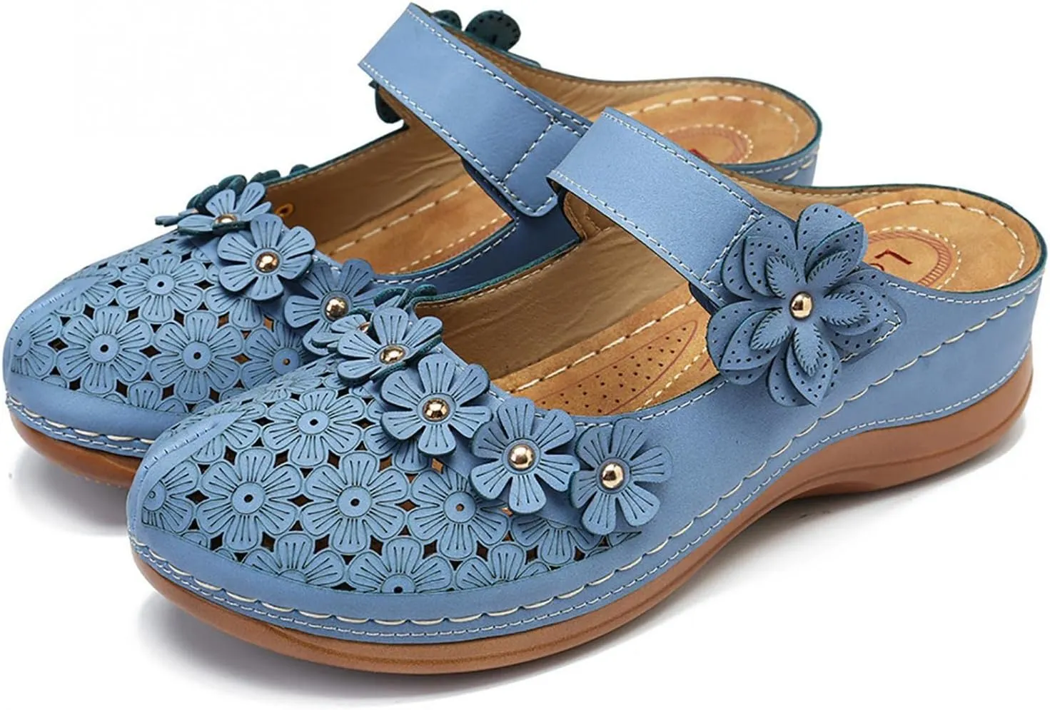 Hbeylia Platform Sandals For Women,Ladies Summer Slip On Flower Design Hollow Out Buckle Chunky Platform Wedge Orthopedic Sandals for Women With Arch Support