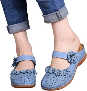 Hbeylia Platform Sandals For Women,Ladies Summer Slip On Flower Design Hollow Out Buckle Chunky Platform Wedge Orthopedic Sandals for Women With Arch Support