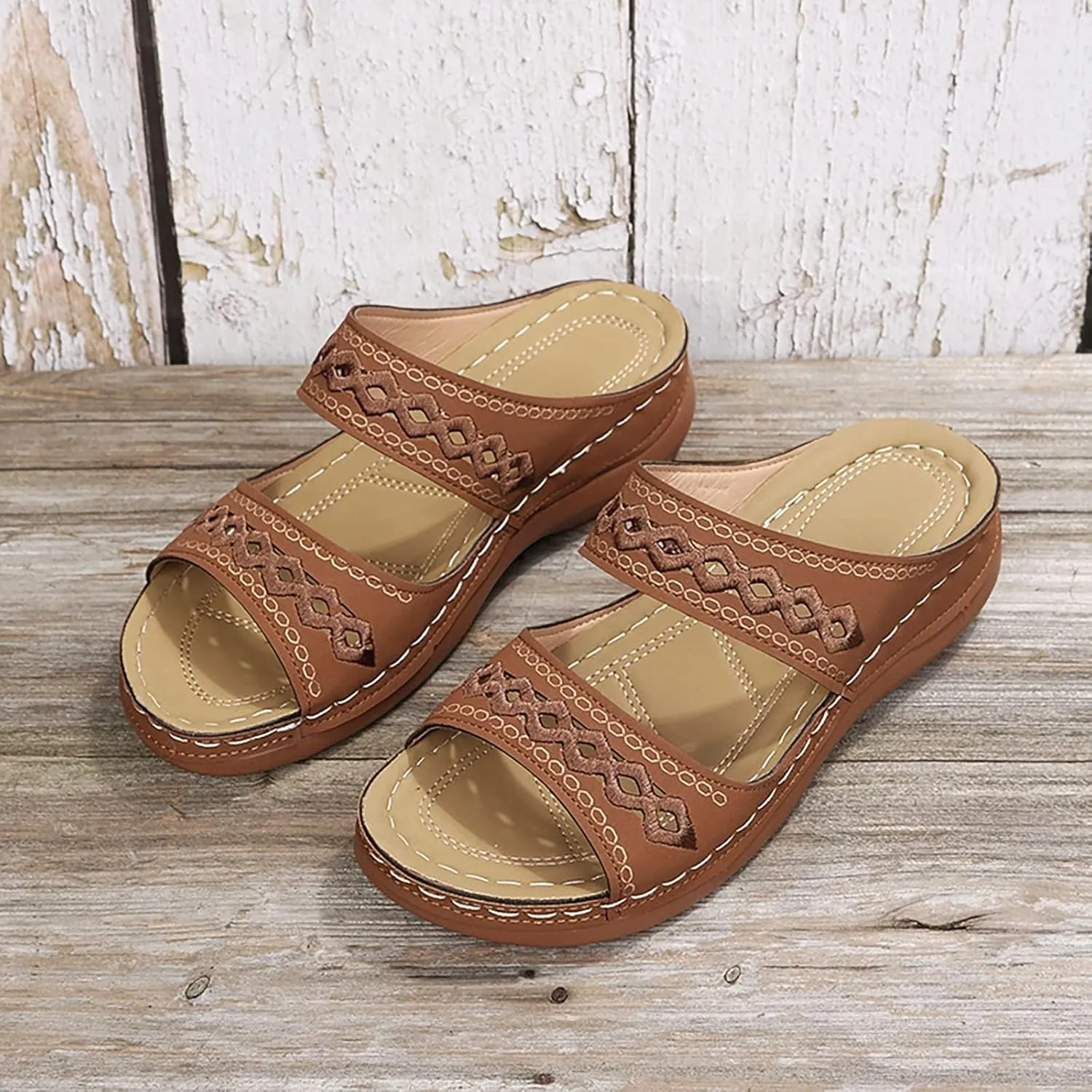HINDOLA Women's Orthopedic Sandals Slip-on Open Toe Flatform Flip Flops Summer Walking Slippers with Arch Support Orthotic Sandals