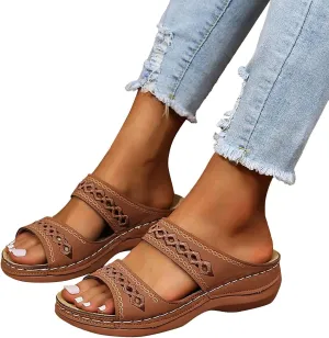 HINDOLA Women's Orthopedic Sandals Slip-on Open Toe Flatform Flip Flops Summer Walking Slippers with Arch Support Orthotic Sandals