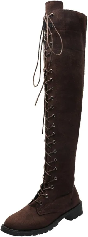 hlysgo Womens Lacing Up Over The Knee Fashion Winter Wide Calf Sexy Thigh High Stretch Long Boots