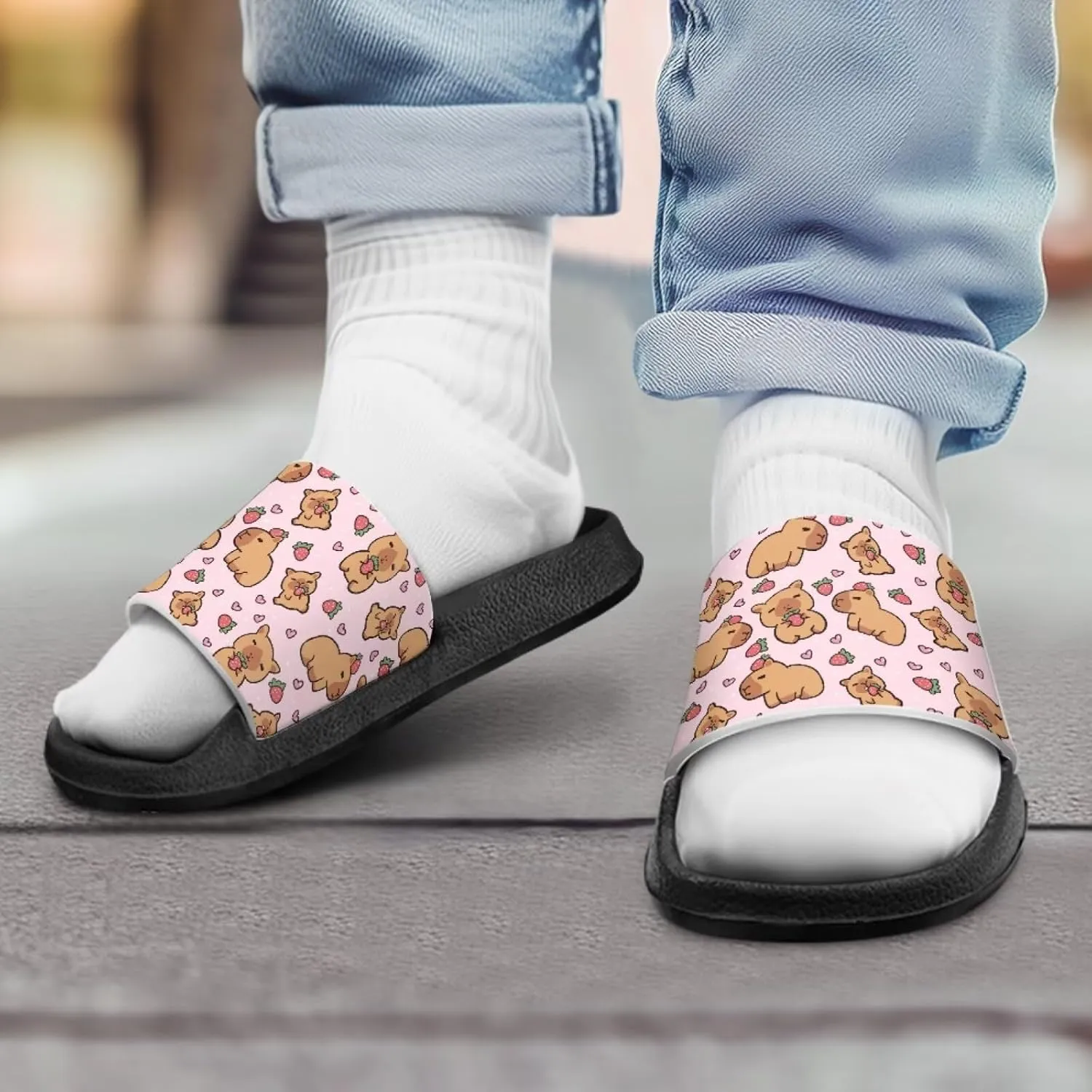 Howilath Cute Animal Print Slide Sandal for Kids Open Toe Summer Slippers EVA Sole Anti-Skid Slide Camping Hiking Shoes