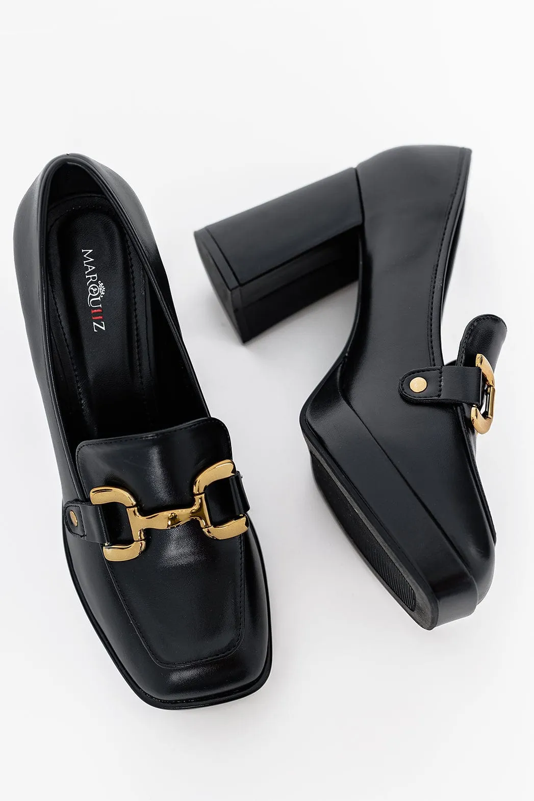Ideal Shoes Loafers Γόβες με Φαρδιά Αγκράφα Μαύρες 8722