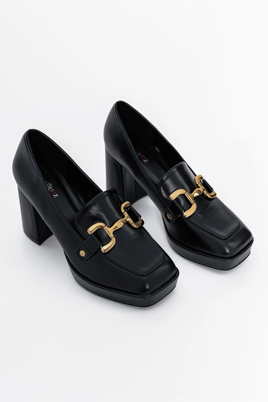 Ideal Shoes Loafers Γόβες με Φαρδιά Αγκράφα Μαύρες 8722