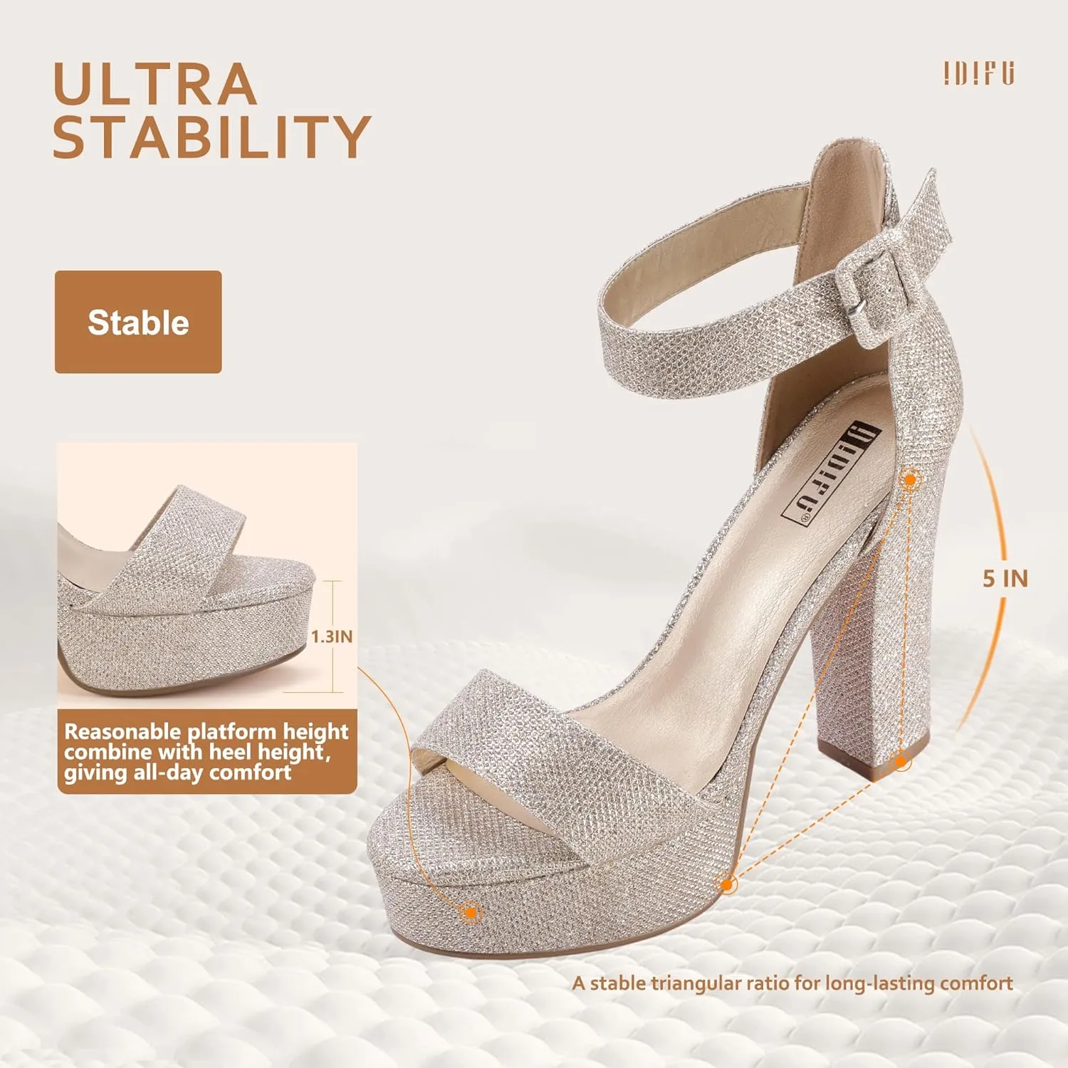 IDIFU IN5 Sabrina Platform Block Chunky High Heels Ankle Strap Heeled Sandals Sexy Wedding Party Dress Shoes for Women Open Toe Heels