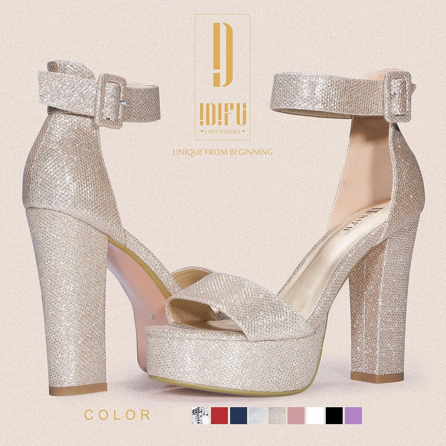IDIFU IN5 Sabrina Platform Block Chunky High Heels Ankle Strap Heeled Sandals Sexy Wedding Party Dress Shoes for Women Open Toe Heels