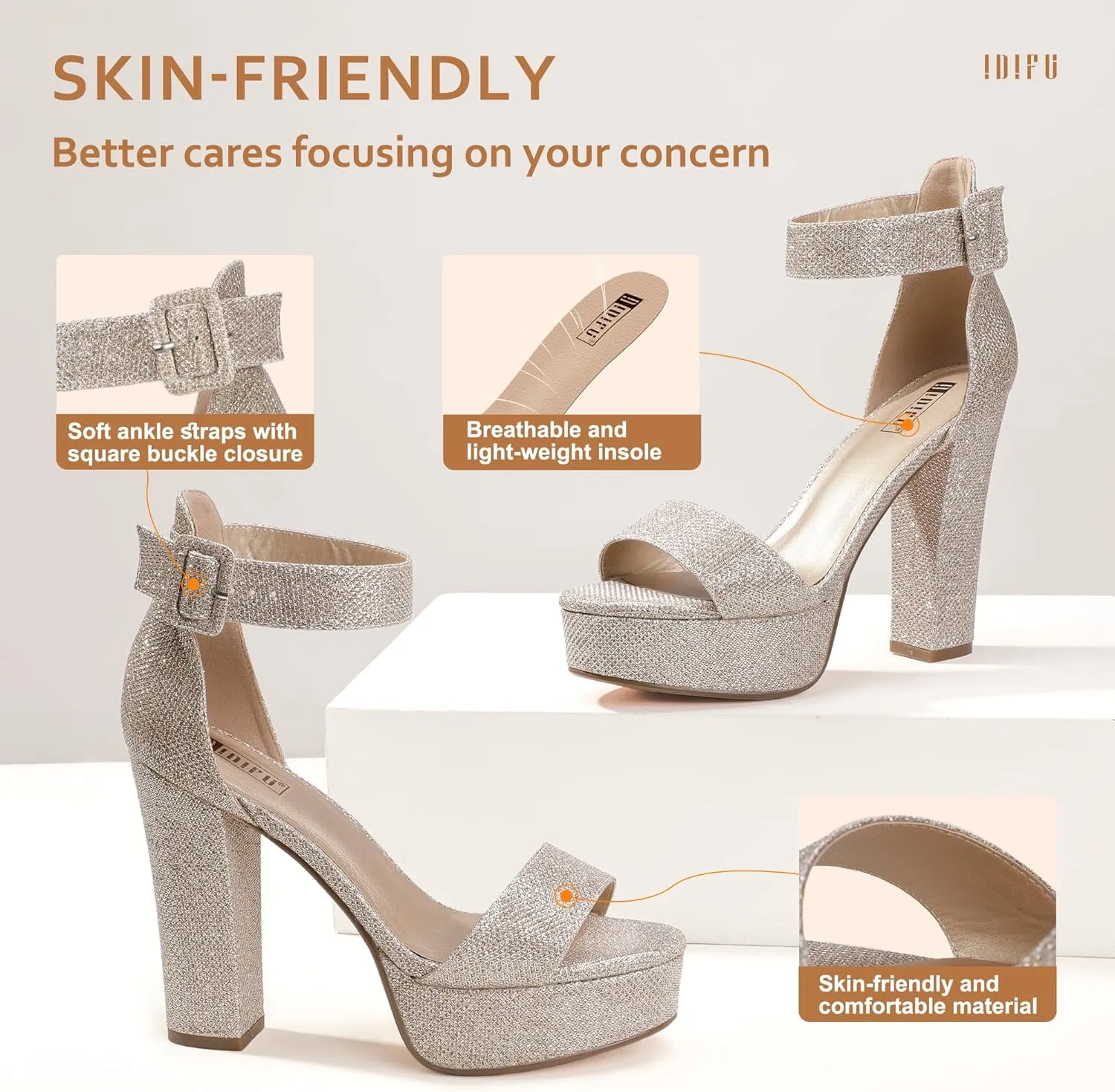 IDIFU IN5 Sabrina Platform Block Chunky High Heels Ankle Strap Heeled Sandals Sexy Wedding Party Dress Shoes for Women Open Toe Heels