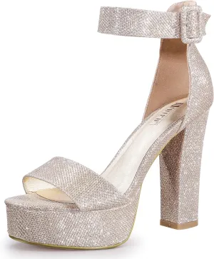 IDIFU IN5 Sabrina Platform Block Chunky High Heels Ankle Strap Heeled Sandals Sexy Wedding Party Dress Shoes for Women Open Toe Heels