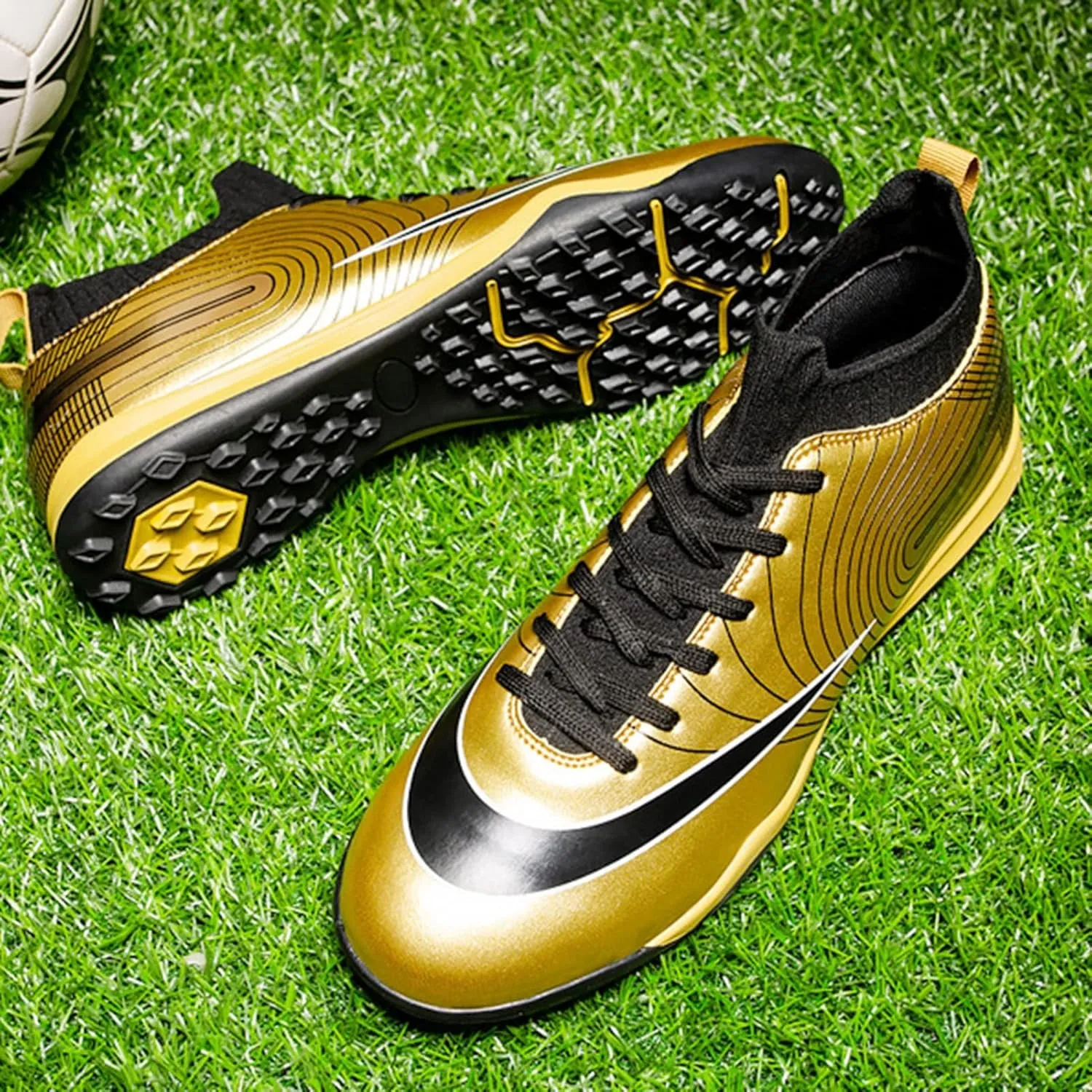 Indoor Soccer Shoes Mens High Gripping Power Non-Slip,Youth Football Cleats High-Top Shock Absorption,Soccer Cleats TF Comfortable Soft