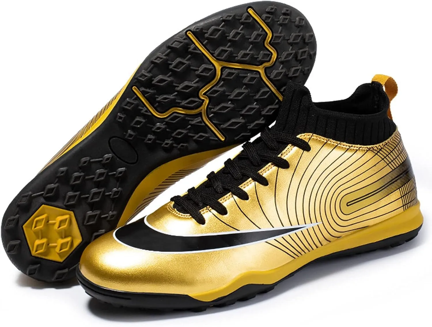 Indoor Soccer Shoes Mens High Gripping Power Non-Slip,Youth Football Cleats High-Top Shock Absorption,Soccer Cleats TF Comfortable Soft