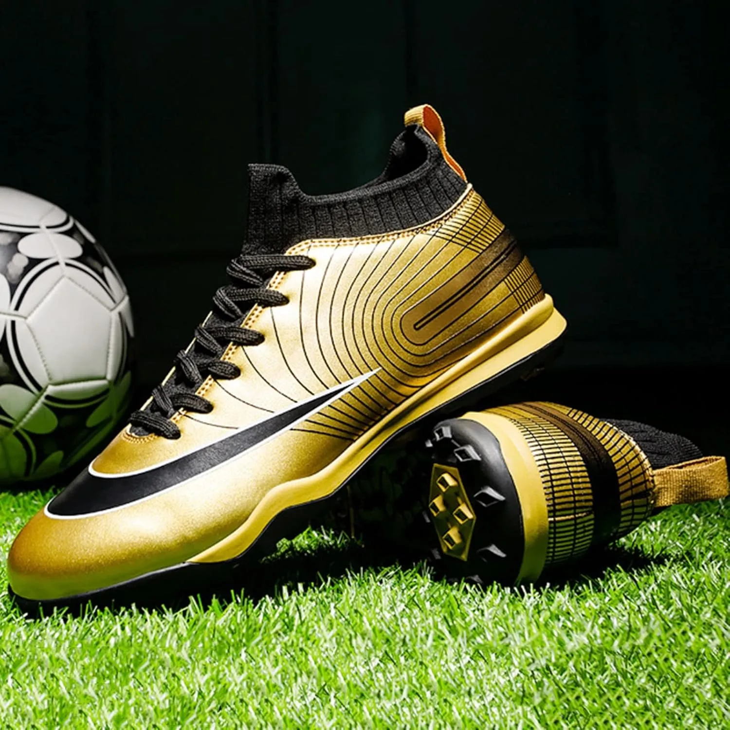 Indoor Soccer Shoes Mens High Gripping Power Non-Slip,Youth Football Cleats High-Top Shock Absorption,Soccer Cleats TF Comfortable Soft