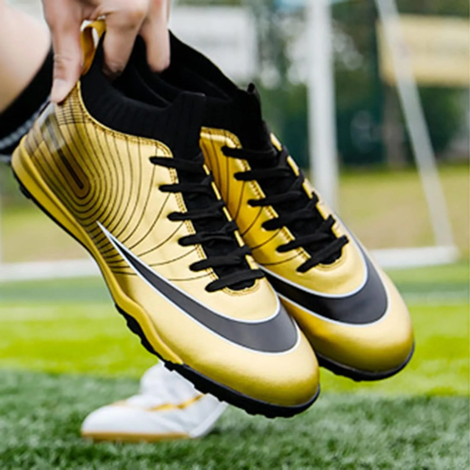 Indoor Soccer Shoes Mens High Gripping Power Non-Slip,Youth Football Cleats High-Top Shock Absorption,Soccer Cleats TF Comfortable Soft