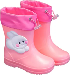 Infant Cartoon Rain Shoes with Rabbit Design Pink Children's Rain Boots Textured Soles Non Slip Toddler Metallic Boots