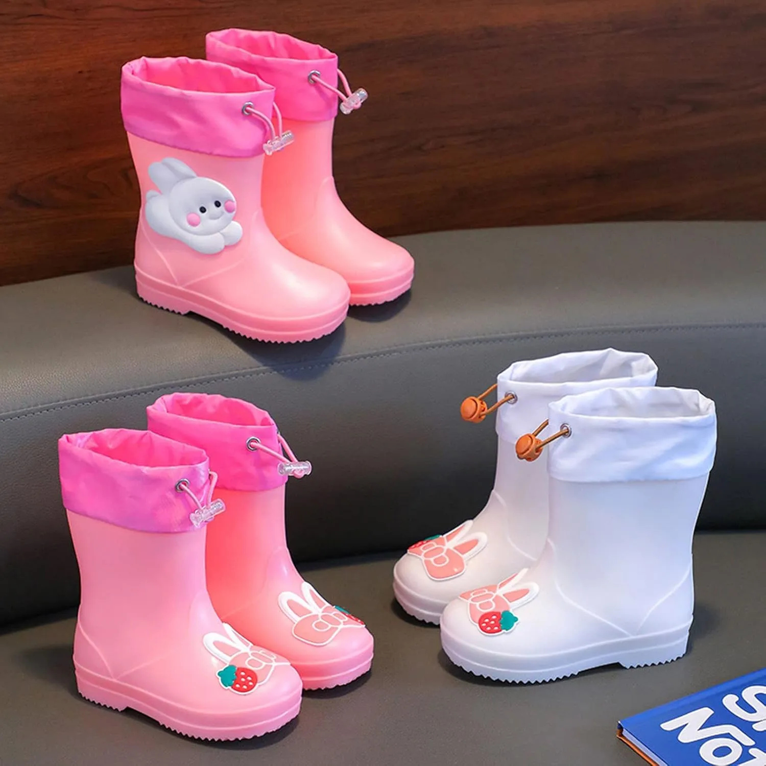 Infant Rain Shoes with Rabbit Design Children's Rain Boots Textured Soles Non Slip Light Kids High Heels Size 13