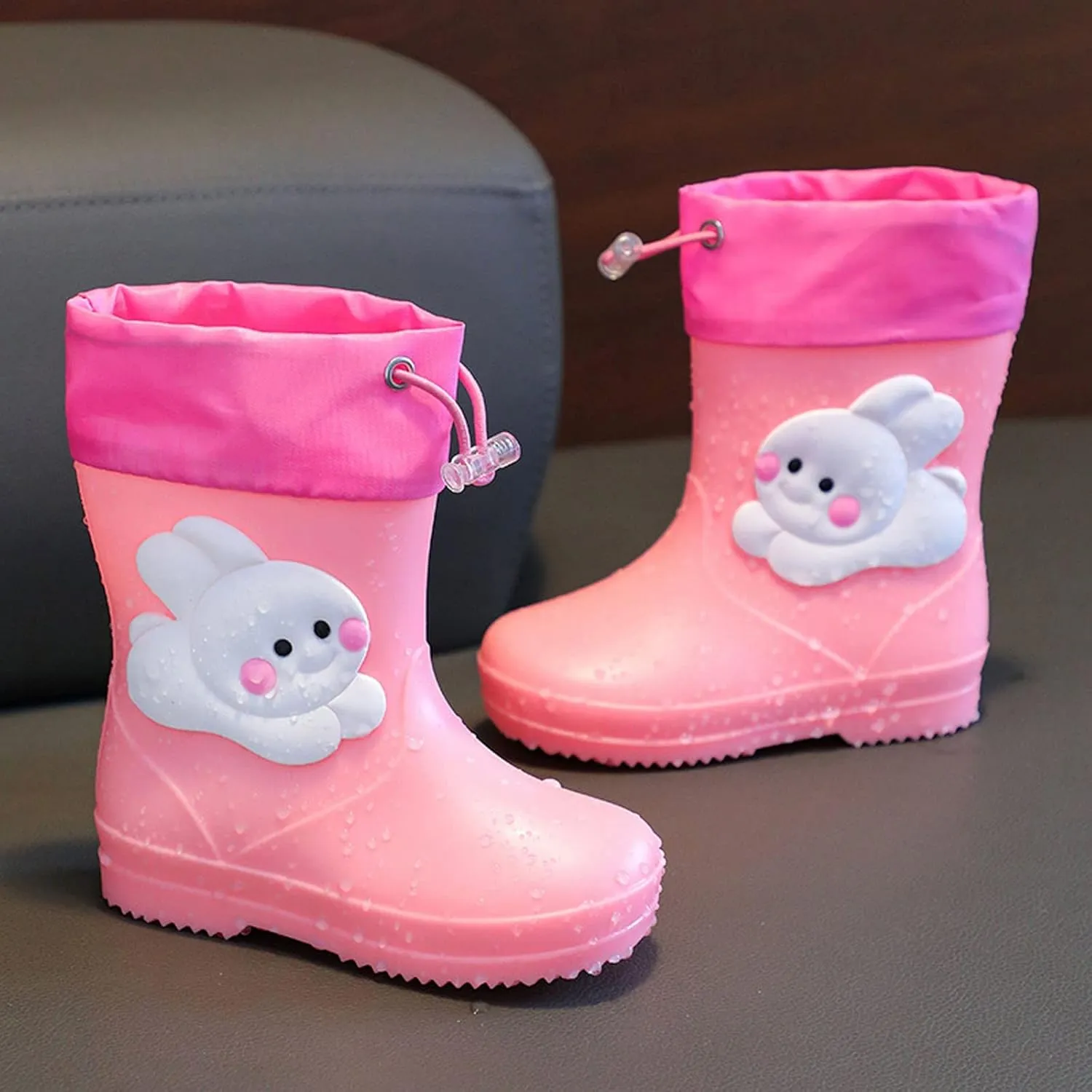 Infant Rain Shoes with Rabbit Design Children's Rain Boots Textured Soles Non Slip Light Kids High Heels Size 13
