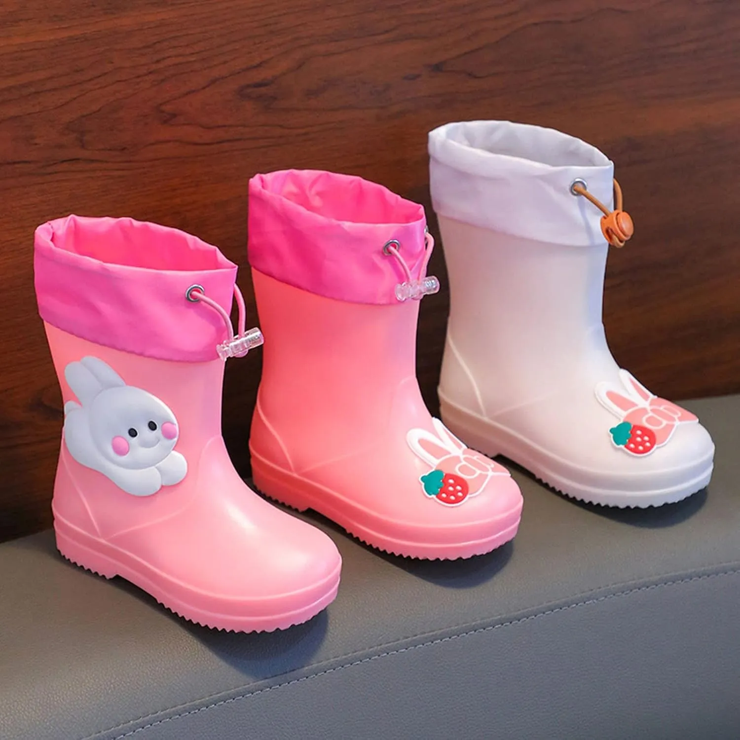 Infant Rain Shoes with Rabbit Design Children's Rain Boots Textured Soles Non Slip Light Kids High Heels Size 13