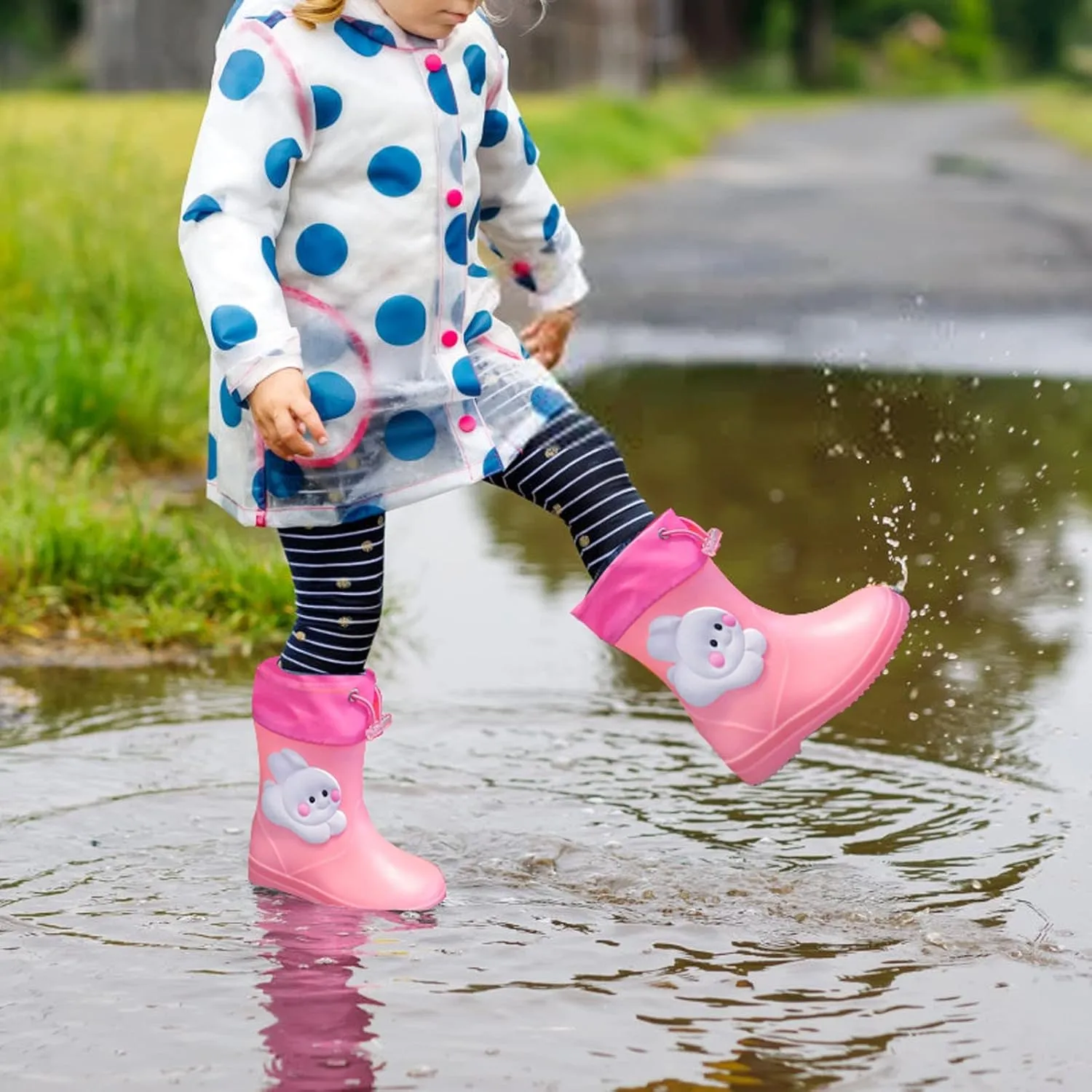 Infant Rain Shoes with Rabbit Design Children's Rain Boots Textured Soles Non Slip Light Kids High Heels Size 13